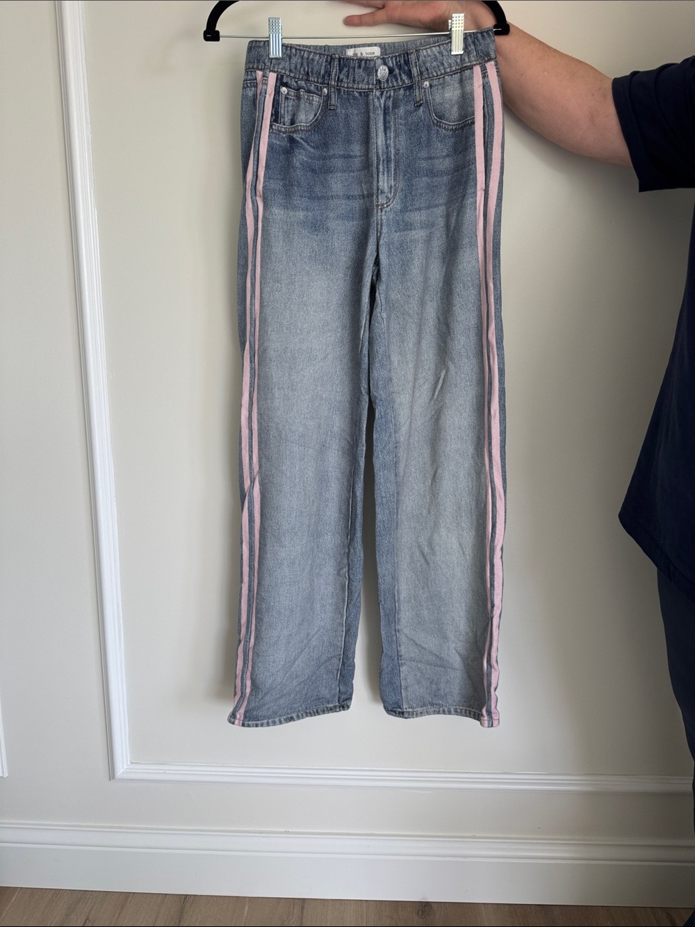 rag & bone Light Blue Jeans with Pink Side Stripes